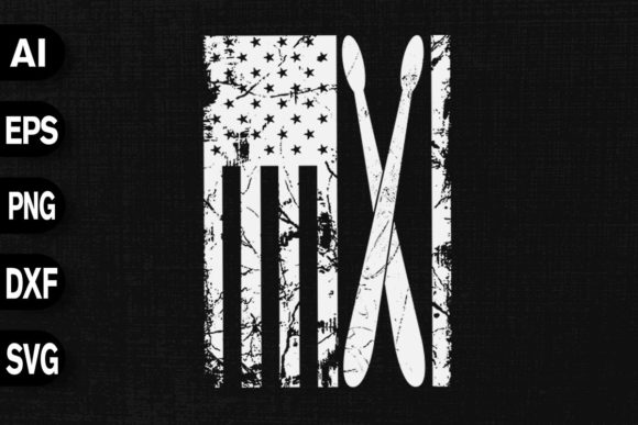 Drumsticks Drummer Vintage American Flag Graphics