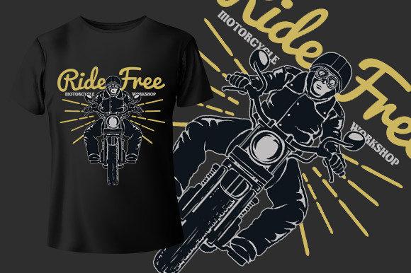 Ride Free Motorcycle T-Shirt Design: Graphics and Print Templates