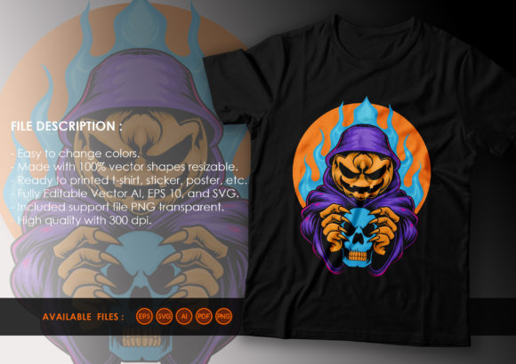 T-shirt Design - Pumpkin Monster Skull